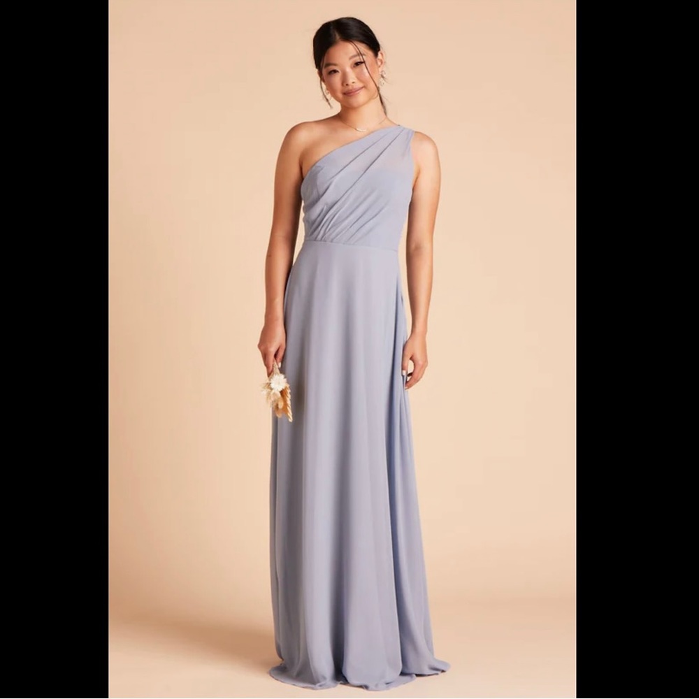 Birdy Grey one-shoulder, dusty blue bridesmaid dress, size M.